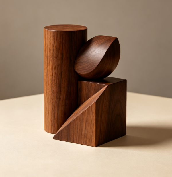Natural Walnut Wood Geometric Desktop Ornament